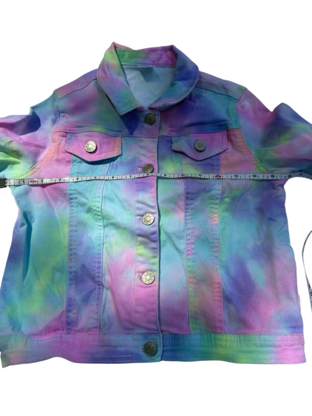 Fabkids Pastel Tie Dye Denim Jacket Girls L 10/12 Stretch Kidcore Aesthetic - Picture 10 of 13
